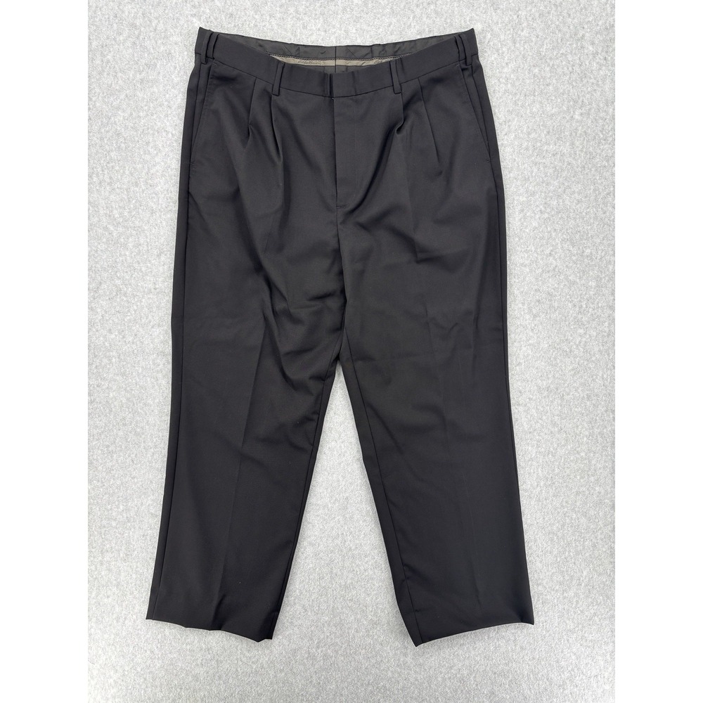 Eddie Bauer Men's Relaxed Fit Pleated Wool Dress Pants Black 40 Tall NWT